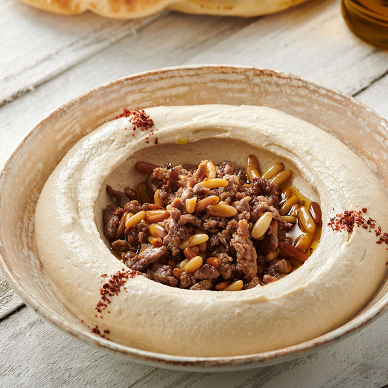 Hummus With Tahini and Meat Plate